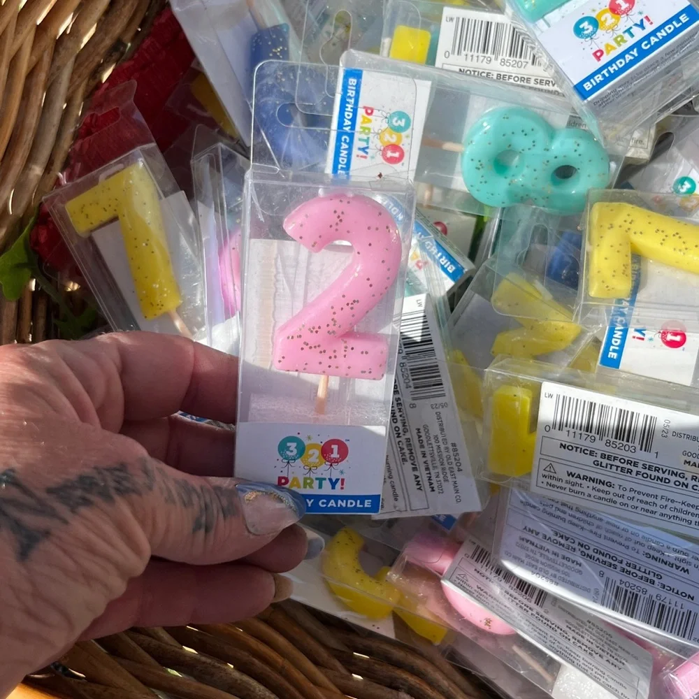 Basket Full Of Birthday Number Candles Glittery